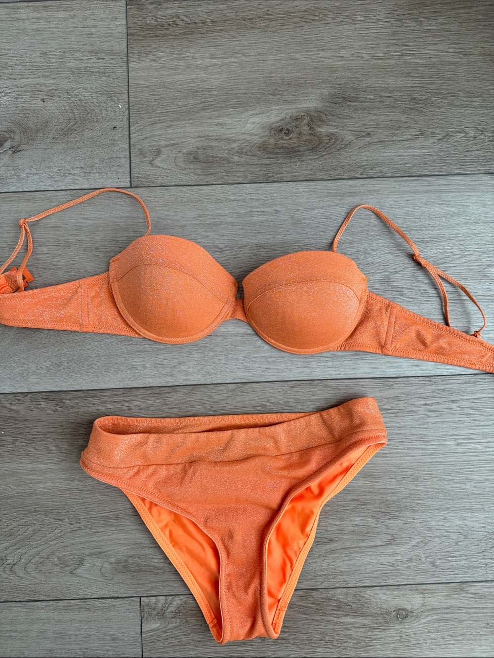 Triangl Orange Shimmery Women's Bikini Set - Strapless Top and Classic Bottoms